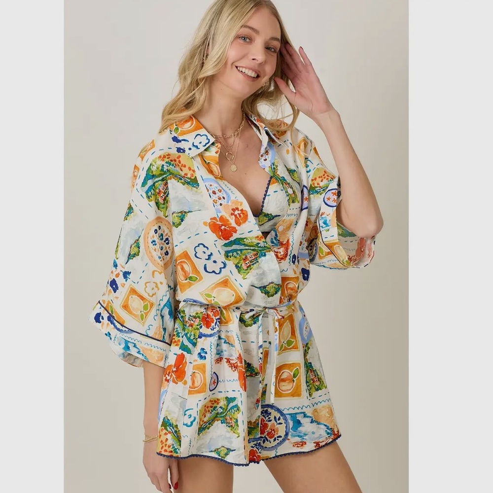 NEW! BOUTIQUE Tropical Fruit Floral Colorful Shorts Romper & Matching Bralette - Picture 6 of 8